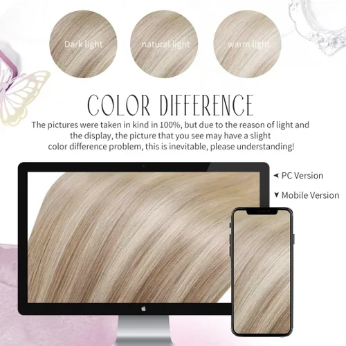 Vista 9 de Moresoo Extensiones de cabello humano con cinta invisible, balayage, rubio ceniza a rubio platino, extensiones de cabello humano con cinta adhesiva