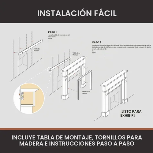 Vista 6 de Modern Ember Sabine Kit de Marco Envolvente de Repisa de Chimenea de Madera, Negro Apertura de 48" x 42" 72" x 54" Total Estética Moderna
