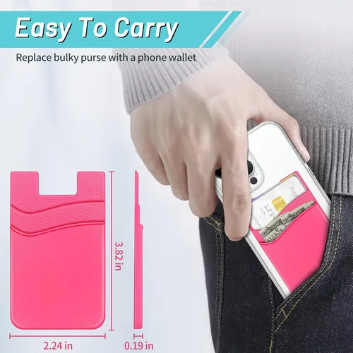 Vista 4 de SHANSHUI Tarjetero para teléfono, cartera adhesiva de silicona, funda de bolsillo, para tarjetas de crédito de identificación para todos