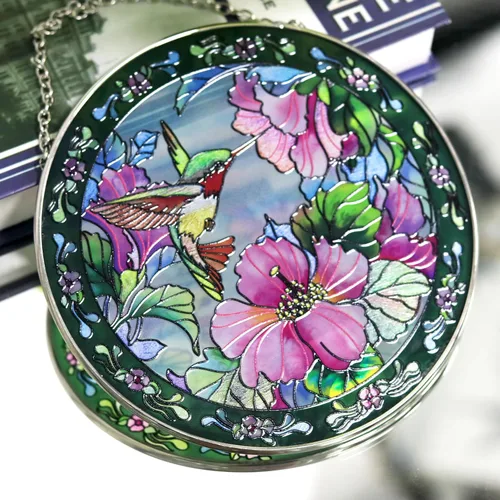 Vista 4 de Panel redondo de vitral, atrapasoles para ventana de interior, adorno para decoración del hogar (colibrí, 6.3 x 6.3 pulgadas)