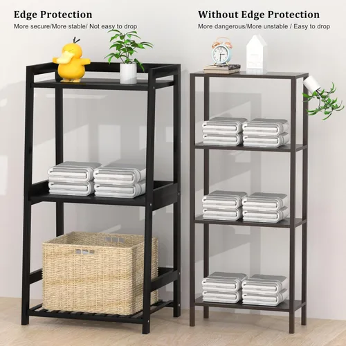 Vista 4 de POXAKA Estantes de baño de bambú de 3 niveles, estante de escalera para almacenamiento, organizador rústico para el hogar, diseño que ahorra