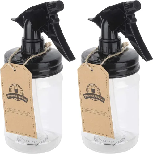 Vista 2 de Jarmazing Products Pulverizador de tarro Mason – Negro – Con tarro de plástico Mason de 16 onzas – Paquete de dos plástico claro