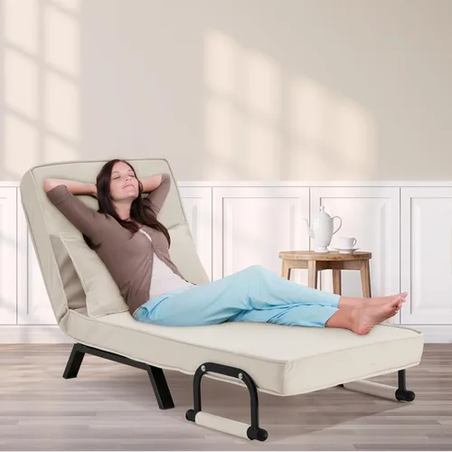 Vista 2 de Hupmad Silla Cama Convertible Sleeper, Sillón Tapizado Tri-plegable con Almohada, Sofá Chaise Lounge Plegable de Ocio, Respaldo Ajustable de 6 Beige