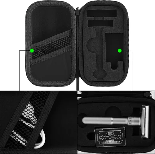 Vista 5 de Linkidea Estuche de viaje rígido con kit de afeitado para cuchillas de afeitar de mango corto y largo y accesorios, compatible con maquinillas