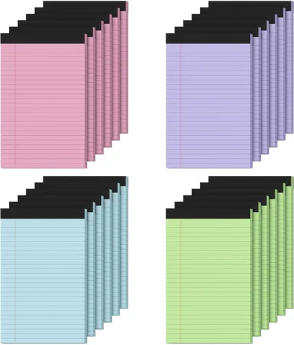 Paquete de 24 blocs de notas de 5 x 8 pulgadas, bloc legal de rayas estrechas, bloc de notas pequeño multicolor, 30 hojas/bloc de notas, papel