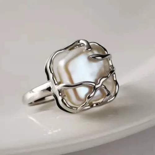 Vista 22 de Handmade Pearl Ring Stacking Pearl Statement Rings Adjustable Open Pearl Full Finger Ring Trendy Personality Pearl Cluster Jewelry for Women (B-gold)