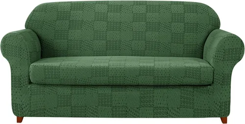 Vista 17 de SUBRTEX Fundas para sofá de 2 piezas, diseño de damasco jacquard de 3 plazas con cojín de asiento, fundas elásticas para sofá, protector de muebles