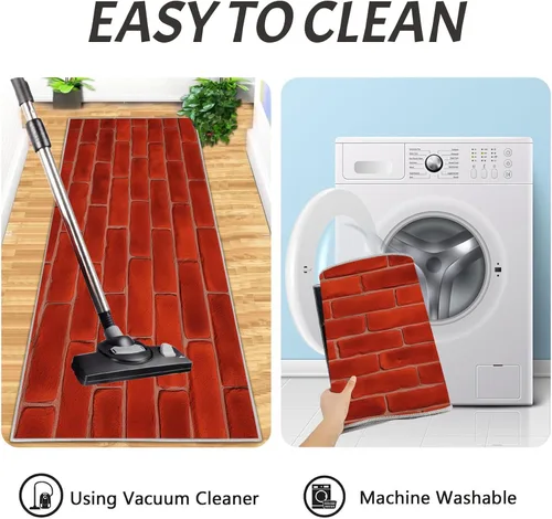 Vista 6 de Deep Red Kitchen Rugs, Farmhouse-Style Brick Wall Non Skid Washable Comfort Mats for Floor, Anti Fatigue Kitchen Cushioned Runner Rug Retro