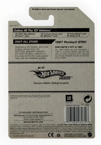 Vista 2 de Hot Wheels - 2007 Hot Wheels Stars - Pontiac GTO 1967 - #137/156 - Verde con llamas blancas - Edición limitada - Coleccionable