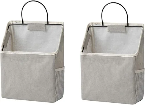 Vista 9 de Bolsas de almacenamiento para colgar en la pared, cesta organizadora de escritorio, cesta de almacenamiento colgante de lino de algodón para cocina