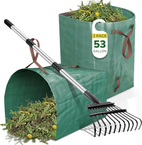 Vista 16 de GreatBuddy Combo de rastrillo y bolsas de hojas para hojas, rastrillo de jardín de metal ajustable de 29 a 72 pulgadas, 11 dientes, paquete de 2