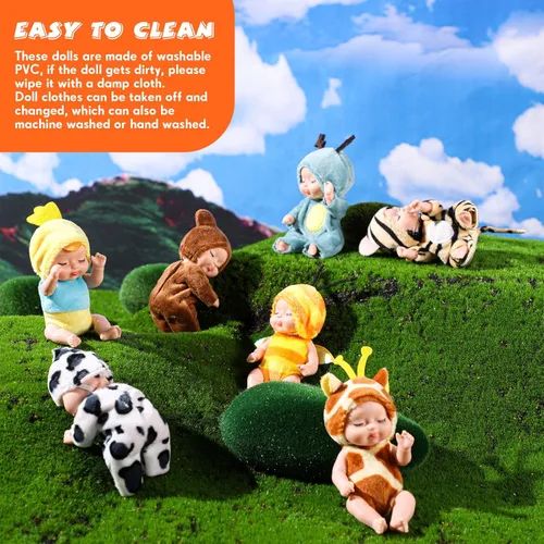 Vista 4 de Retrowavy 16 Piezas Muñecas de Bebé Reborn Mini de 4 Pulgadas Realistas y Parecidas a la Vida Real Muñeca de Bebé Pequeña con Ropa de Animales