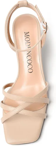 Vista 3 de MODENCOCO Sandalias de tacón medio con hebilla de tacón medio para mujer, con correa de tobillo mate, para boda, con hebilla y puntera abierta, 2.5