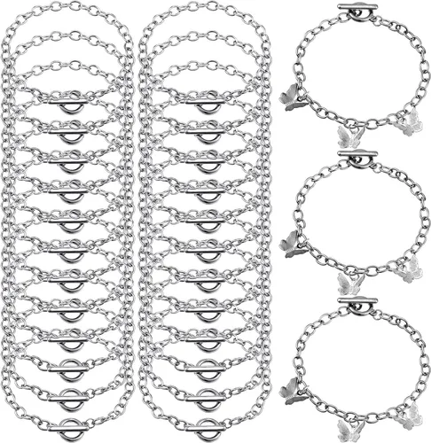 Vista 9 de Hicarer 24 Piezas de Cadenas de Pulsera a Granel con Cierre de Palanca OT, Cadenas de Eslabones de Aleación para Hacer Joyería DIY, Pulseras para Oro