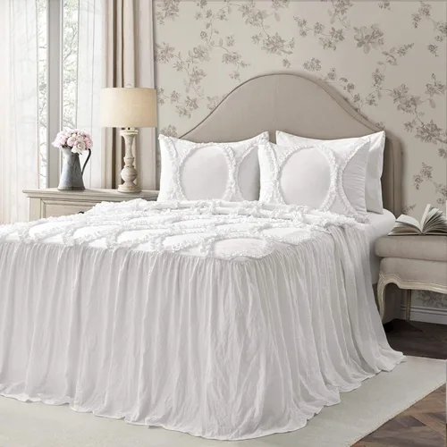 Vista 16 de Lush Décor - Juego de Cubrecama con falda de volantes para cama sencilla, estilo Shabby Chic, juego de 2 piezas, Poliéster, Neutral, King