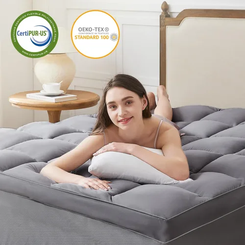 Vista 5 de Homemate Cubrecolchón de espuma viscoelástica tamaño matrimonial, cubrecolchón de enfriamiento de doble capa de 4 pulgadas, espuma viscoelástica