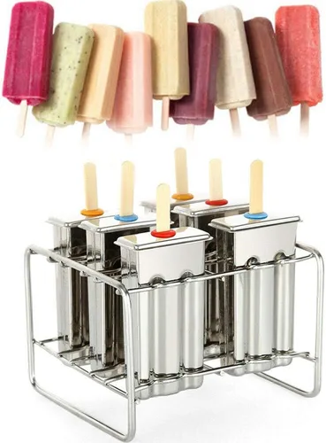 Vista 2 de Kit de moldes de paletas de hielo de acero inoxidable, moldes de acero inoxidable, soporte para palitos de helado de paletas de hielo + cepillo