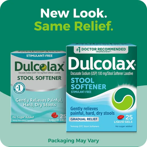 Vista 2 de Dulcolax Cápsulas de gel líquido laxante para suavizante de heces (25 ct) para un alivio suave, Docusate Sodium 100mg