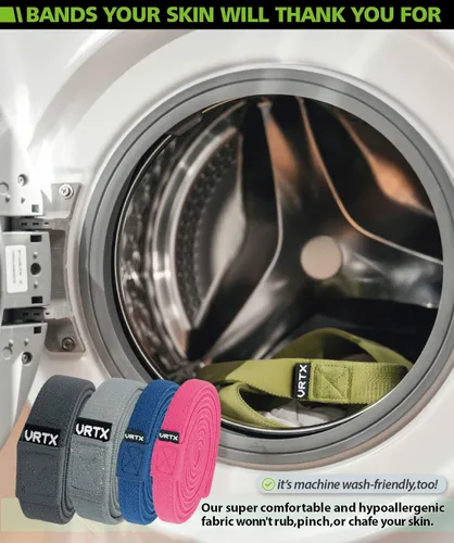 Vista 6 de VRTX Juego de bandas de resistencia de malla, banda de resistencia de tela, bandas de ejercicio para entrenamiento, banda de resistencia larga