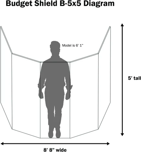 Vista 2 de Drum Shield 5 paneles de 2 pies de ancho X 5 pies de alto en jaula de batería de acrílico con bisagras flexibles de longitud completa