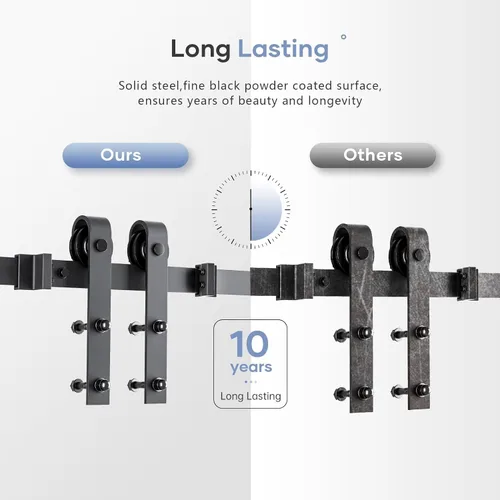 Vista 4 de EaseLife Kit de herrajes para manija y riel de puerta corrediza de granero de 4 pies, polea en J básica, se desliza suavemente y silenciosamente