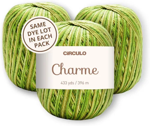 Vista 68 de CIRCULO Charme - Paquete de hilo para tejer y ganchillo, 3 bolas de 100% algodón virgen brasileño mercerizado, peso deportivo suave, color 2012