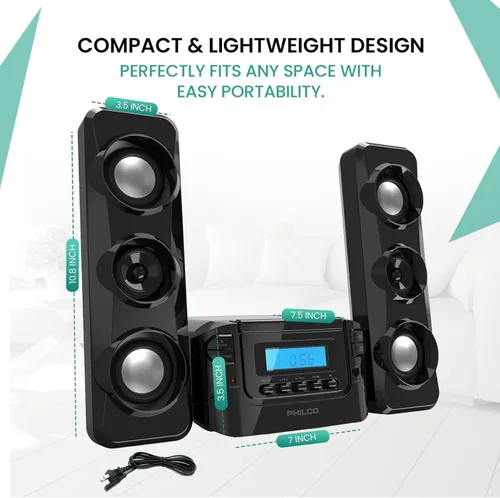 Vista 5 de Philco Sistemas de estantería estéreo Sistema compacto de estante de CD con radio estéreo digital FM, tecnología inalámbrica Bluetooth y control