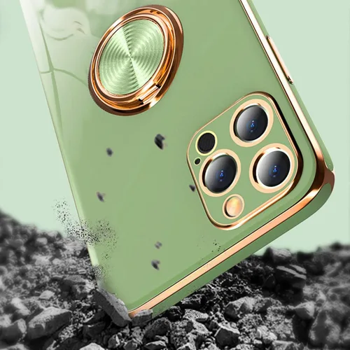 Vista 4 de aowner Funda compatible con iPhone 12 y iPhone 12 Pro, funda de soporte de anillo chapado en oro rosa, borde de rotación de 360 grados para mujeres