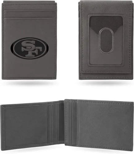 Rico Industries - Cartera de bolsillo frontal con grabado láser NFL de fútbol, gris, compacta/cómoda/delgada