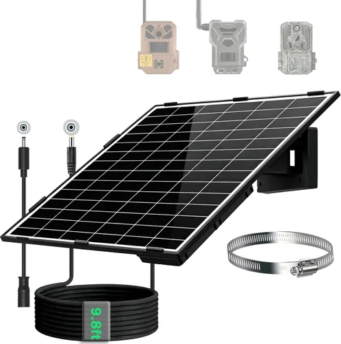 Vista 11 de Trail Camera Solar Panel, Mini Solar Battery Charger DC 12V/1A 6V/1.5A & USB-C Build-in 5000mAh Rechargeable Lithium Battery, IP66 Waterproof