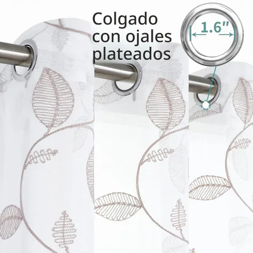 BGment Cortinas Transparentes Marrones de 63 Pulgadas de Largo - Patrón de Hojas Bordadas de Filtrado de Luz Estilo Cottage Core Botánicas Semi