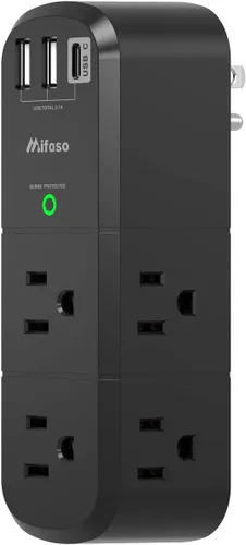 Vista 8 de PD20W - Extensor de salida USB, con enchufe giratorio, 6 enchufes múltiples de CA y 3 puertos USB (2 C), divisor espaciado de regleta giratoria de 3