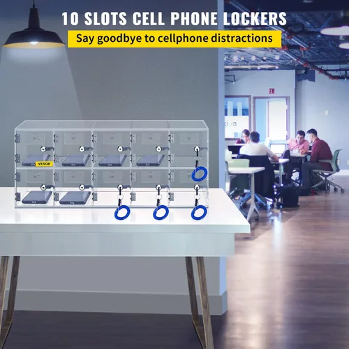Vista 4 de VEVOR Clóset de almacenamiento para teléfono celular, 10 ranuras de material acrílico con cerraduras de puerta y llaves, bolsillo de gabinete