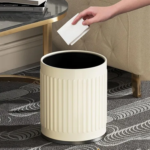 Vista 4 de Waste Bin Modern Round Trash Can, Open Top Metal Trash Can, 10/14L Household Garbage can with Liner Bucket for Living Room Bedroom Office Bathroom