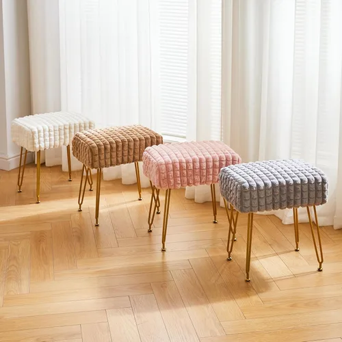 Vista 9 de IBUYKE Taburete rectangular otomano, taburete de tocador de maquillaje, mesa auxiliar de tocador, asiento de terciopelo para tocador, reposapiés