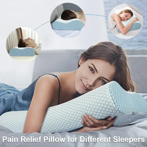 Vista 5 de Almohada de espuma viscoelástica Anvo, almohada ortopédica cervical de contorno de cuello para dormir de lado, boca arriba o boca abajo, diseño