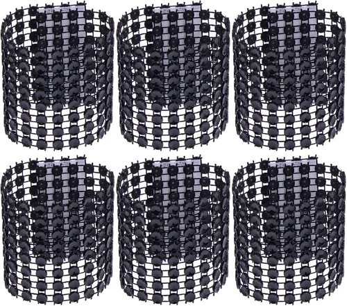 50 servilleteros negros, servilleteros de diamantes de imitación para grandes eventos, decoraciones de mesa, bodas, fiestas, bricolaje