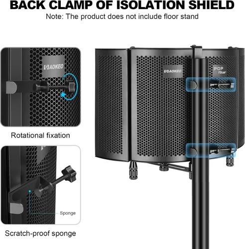 Vista 3 de Aokeo - Protector para aislamiento de micrófono de estudio, filtro pop. Se utiliza espuma absorbente de alta densidad para filtrar la voz. Adecuado