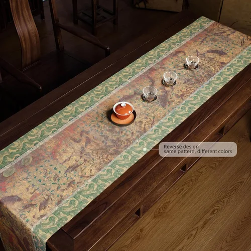 Vista 5 de Extra Long 2-Piece Table Runner Set 118, Waterproof Banquet Table Decor, Double Sided Event Cloth, Heavy Duty Tea Mat, Washable Reversible Brocade