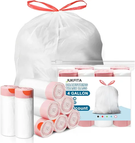 Vista 10 de Bolsas de basura pequeñas de 4 galones, sin desgarros con cordón, bolsas de basura blancas sin perfume, 60