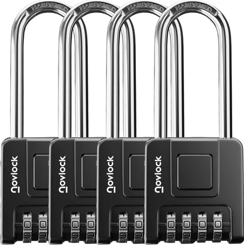 Vista 10 de Cerradura de combinación de grillete largo de 2.76 pulgadas para exteriores e interiores, resistente, resistente a la intemperie, seguridad de 4