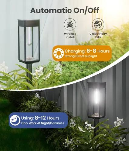 Vista 7 de ALFIOT - Luces solares brillantes para senderos exteriores, luces solares impermeables para jardín, patio, camino de entrada y sendero, iluminación