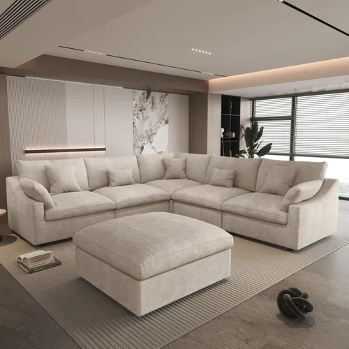 Vista 20 de WJShome Sofá Seccional Cloud Couch de 83 pulgadas para sala de estar, sofá seccional modular relleno de plumón, sofás en forma de L con otomana