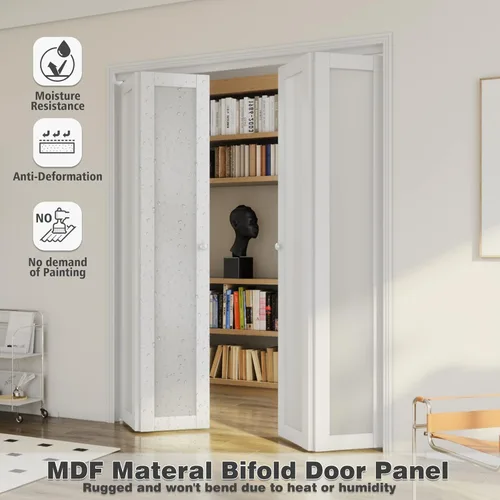 Vista 5 de ARKHJEM Puerta de doble pliegue, puerta de armario de vidrio esmerilado de un solo panel, para puertas de 60 x 80 pulgadas