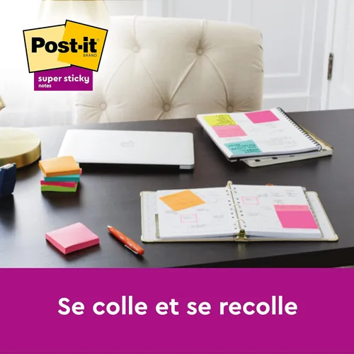 Vista 4 de Post-it Super Sticky Notes Boost Color Collection, paquete de 5 blocs, 90 hojas por bloc, 2.992 in x 5.000 in, naranja, verde, rosa, amarillo, azul