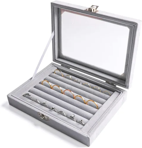 Vista 15 de Frebeauty Bandeja organizadora de anillos de terciopelo pequeña Beige