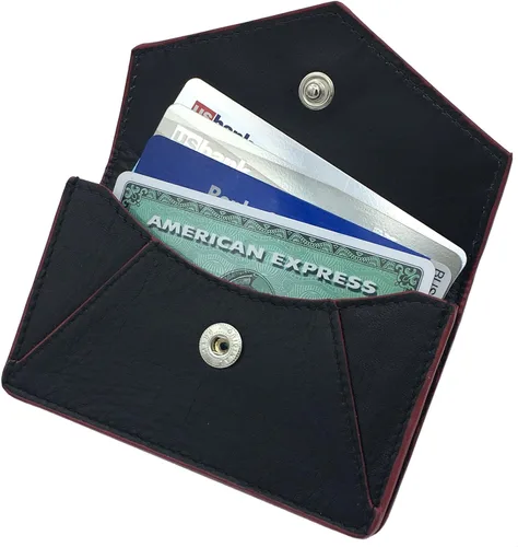 Vista 8 de Titular de la tarjeta RFID personalizado negro/rojo de cuero genuino