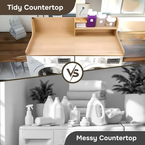 Vista 5 de SOBHI Encimera para lavadora y secadora de madera maciza con complementos de lavandería Organización y almacenamiento de lavandería de 54 x 27