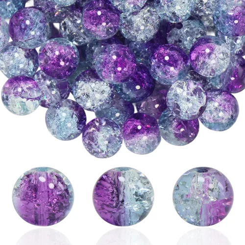 Vista 48 de 100 unidades de cuentas de vidrio craquelado de 10 mm para hacer joyería - Cuentas de cristal espaciadoras redondas a granel, suministros