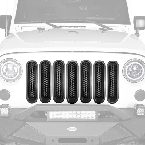 Vista 3 de Hooke Road Insertos de Rejilla Negra Mate Cubierta de Rejilla Frontal de Malla para Jeep JK Wrangler 2007-2015 y Unlimited Wrangler Accesorios